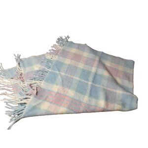 Vintage Cradlecraft Italy Pastel Plaid Baby Blanket Fringe 40" x  44"